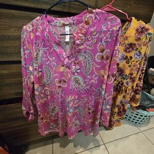 Dear Scarlett Lizzy Top 3/4ths Pink Paisley Size Large Preloved